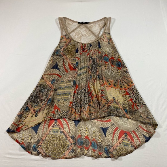Doe & Rae Tank Top woman’s large Boho Lace Blouse High Low Summer Flowy Sheer - Picture 1 of 13